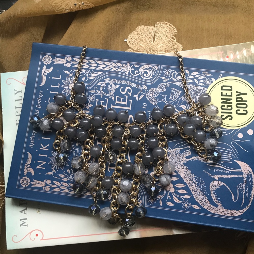 2/$10 Funky Blue-Grey Bobble Statement Necklace